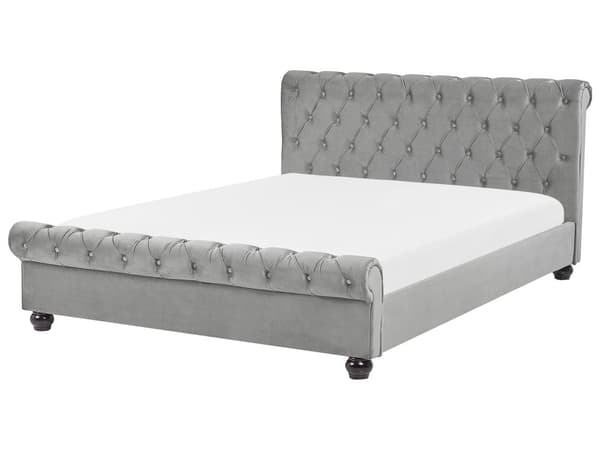 Seng Lysegrå Velour Stof 160 x 200 cm Dobbeltseng Chesterfield Vandseng Vandmadras Knap Tuftet Sengegavl Glamour Velourseng Plejemiddel