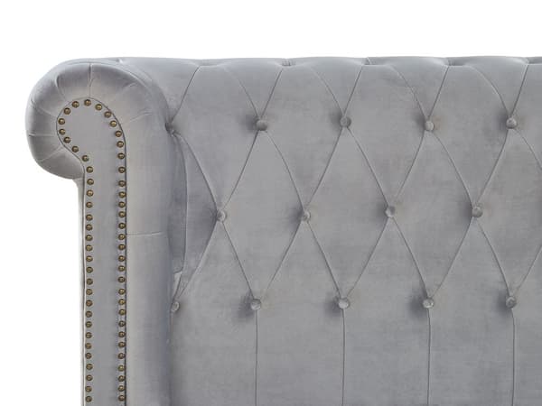 Seng Grå Velour Stof 160 x 200 cm Dobbeltseng Chesterfield Vandseng Vandmadras Knap Tuftet Sengegavl Vintage Futon Velourseng Plejemiddel