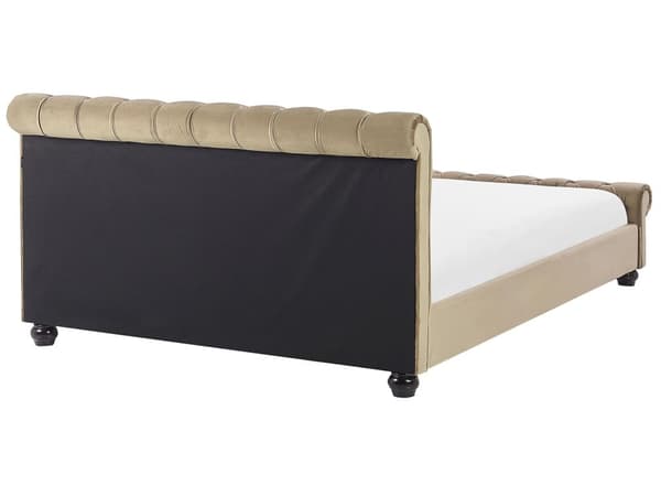 Seng Beige Velour Stof 180 x 200 cm Dobbeltseng Chesterfield Vandseng Vandmadras Knap Tuftet Sengegavl Vintage Velourseng Plejemiddel