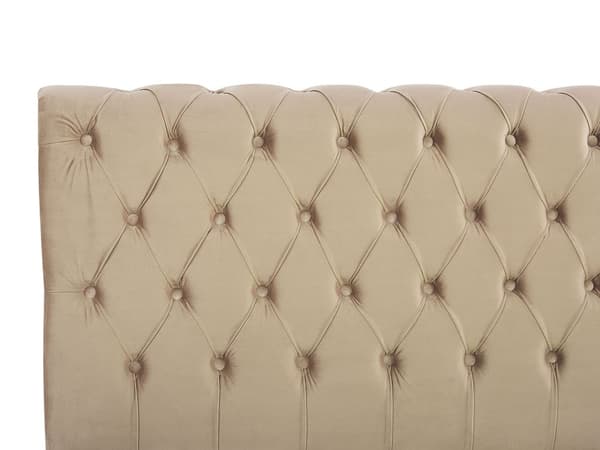 Seng Beige Velour Stof 180 x 200 cm Dobbeltseng Chesterfield Vandseng Vandmadras Knap Tuftet Sengegavl Vintage Velourseng Plejemiddel