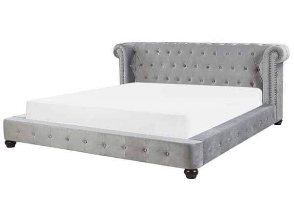 Vesisänky vaaleanharmaa 180 x 200 cm sametti napitettu chesterfield retro tyyli