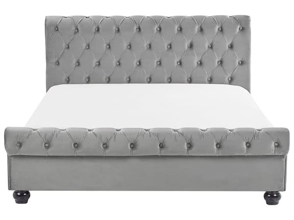 Vesisänky harmaa 140 x 200 cm sametti tarvikkeilla napitettu timanttitikkaus glamour