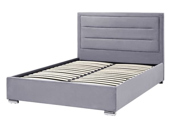 Dubbelsäng med Förvaring Mörkgrå Sammetsklädsel 140 x 200 cm Modern Design Stoppad Sänggavel Ottoman