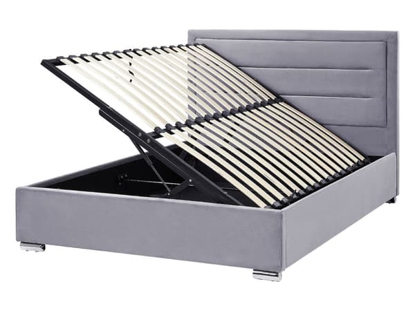 Dubbelsäng med Förvaring Mörkgrå Sammetsklädsel 140 x 200 cm Modern Design Stoppad Sänggavel Ottoman