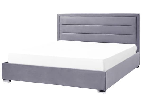 Dubbelsäng med Förvaring Mörkgrå Sammetsklädsel 180 x 200 cm Modern Design Stoppad Sänggavel Ottoman