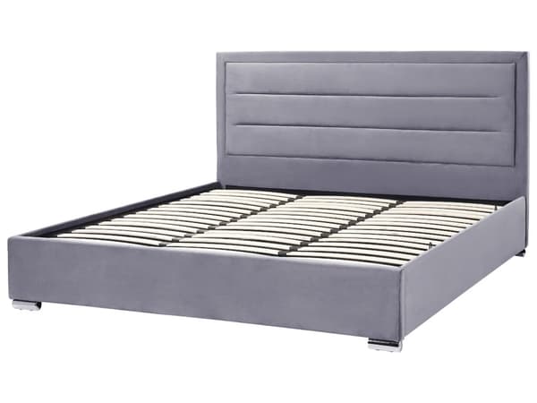 Dubbelsäng med Förvaring Mörkgrå Sammetsklädsel 180 x 200 cm Modern Design Stoppad Sänggavel Ottoman