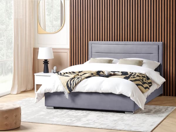 Dubbelsäng med Förvaring Mörkgrå Sammetsklädsel 180 x 200 cm Modern Design Stoppad Sänggavel Ottoman