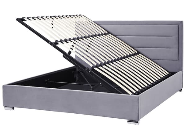 Dubbelsäng med Förvaring Mörkgrå Sammetsklädsel 180 x 200 cm Modern Design Stoppad Sänggavel Ottoman