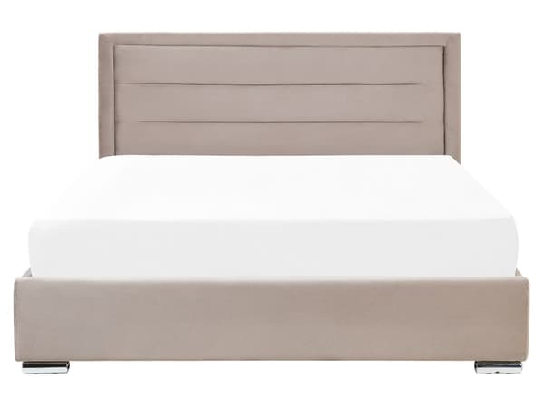 Dubbelsäng med Förvaring Taupe Sammetsklädsel 160 x 200 cm Modern Design Stoppad Sänggavel Ottoman