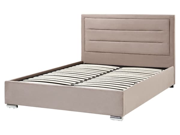 Dubbelsäng med Förvaring Taupe Sammetsklädsel 160 x 200 cm Modern Design Stoppad Sänggavel Ottoman