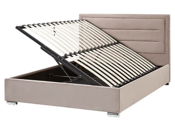 Dubbelsäng med Förvaring Taupe Sammetsklädsel 160 x 200 cm Modern Design Stoppad Sänggavel Ottoman