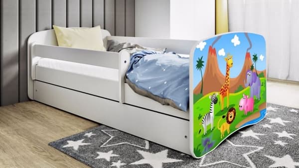 Barnsäng Med Madrass Och Förvaring Safari 160x80cm  spånskiva