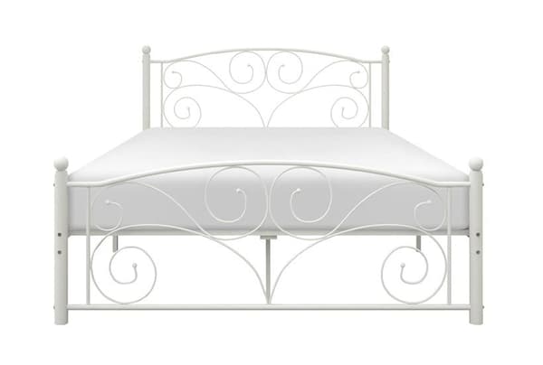 Metallbäddsram med ribbotten - 120x200 - dekorerad - vit