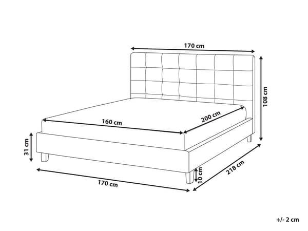 Vattensäng Ljusgrå 160 x 200 cm Tyg Tuftad Ram Knappad Nackstöd