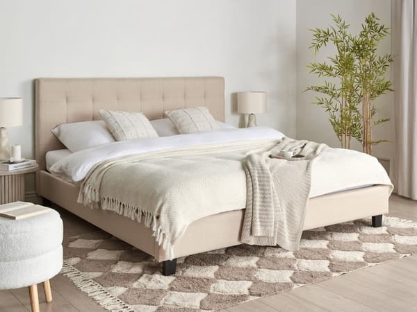 Vattensäng Beige Tyg 180 x 200 cm Stoppad Ram Nackstöd Elegant Tuftad