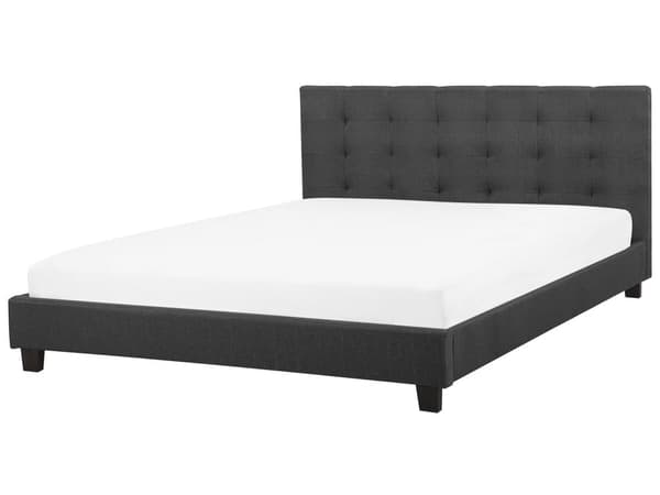 Seng Mørkegrå Polyester 180 x 200 cm Vandseng Moderne Blød Polstret Dobbeltseng Tuftet Sengegavl Soveværelse Inspiration Kvalitetsseng