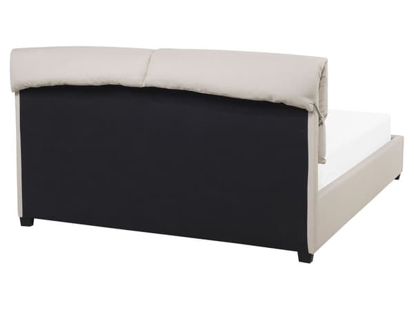 Dubbelsäng Beige Sammet Klädd Sängram Träben 160 x 200 cm Dekorativ Glam