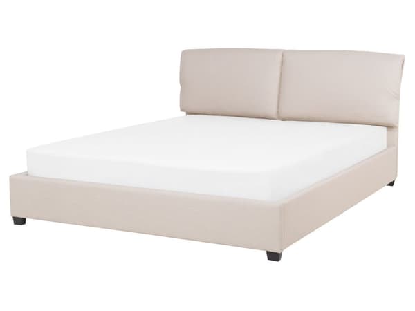 Dubbelsäng Beige Sammet Klädd Sängram Träben 160 x 200 cm Dekorativ Glam