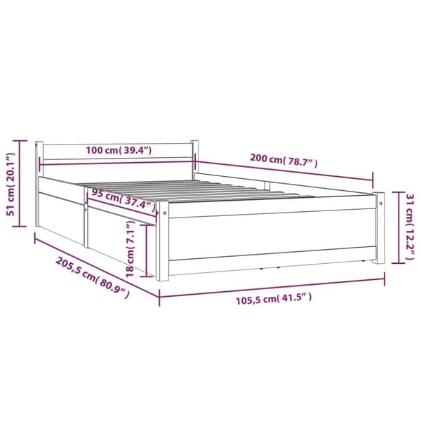 vidaXL Sengeramme med skuffer 100x200 cm