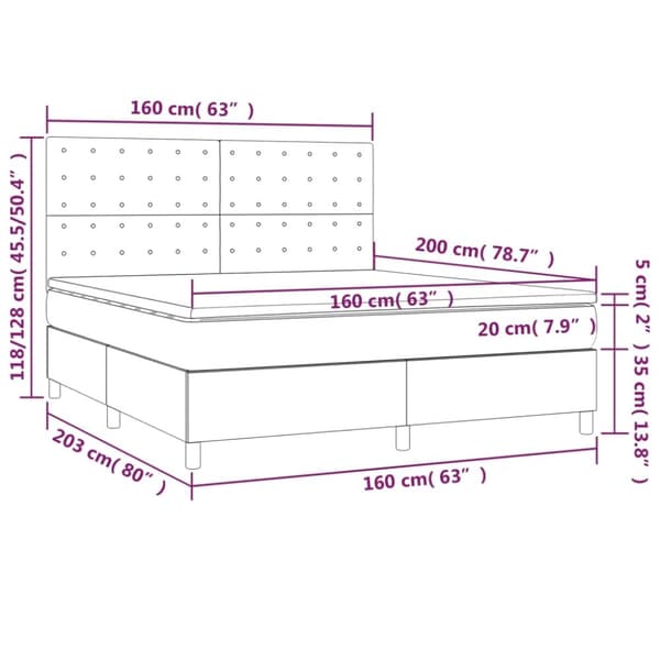 vidaXL Ramsäng med madrass & LED svart 160x200 cm sammet