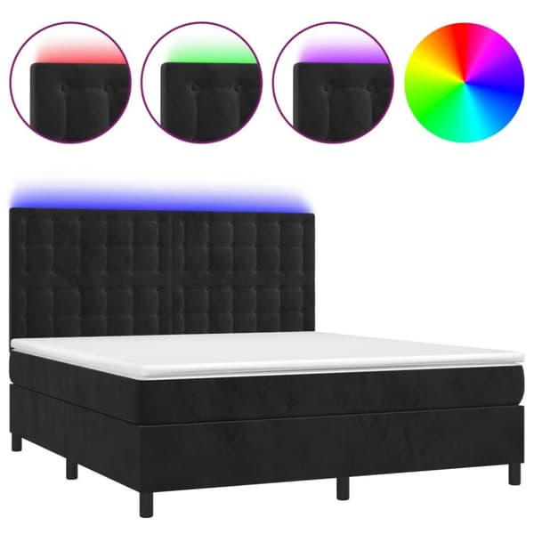 vidaXL Ramsäng med madrass & LED svart 160x200 cm sammet