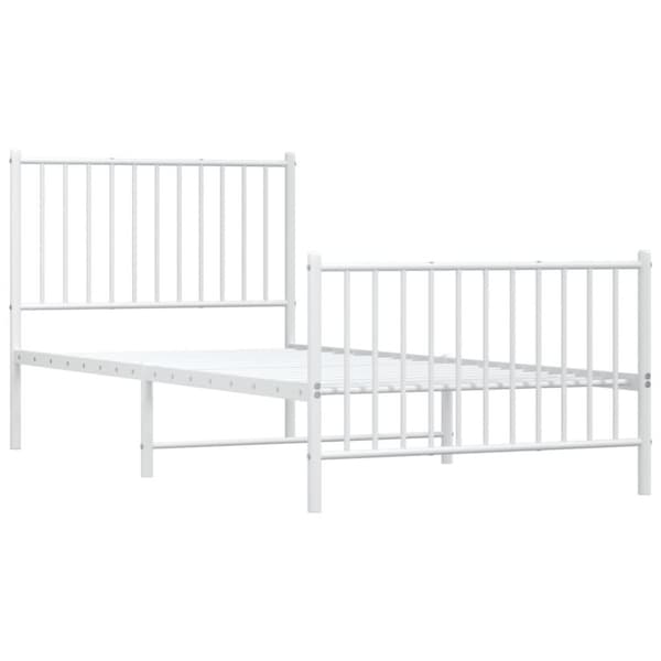vidaXL Sengeramme i metall med hode- og fotgavl hvit 90x200 cm