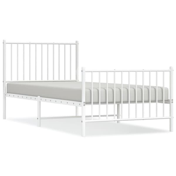 vidaXL Sengeramme i metall med hode- og fotgavl hvit 90x200 cm