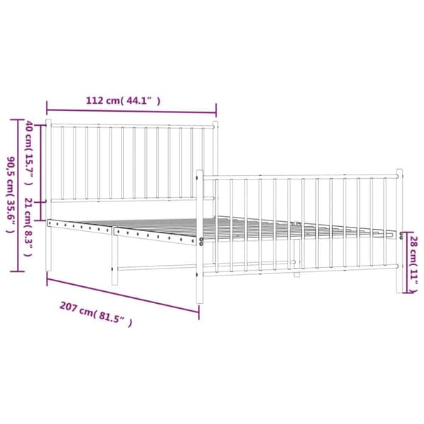 vidaXL Sengeramme i metall med hode- og fotgavl hvit 107x203 cm