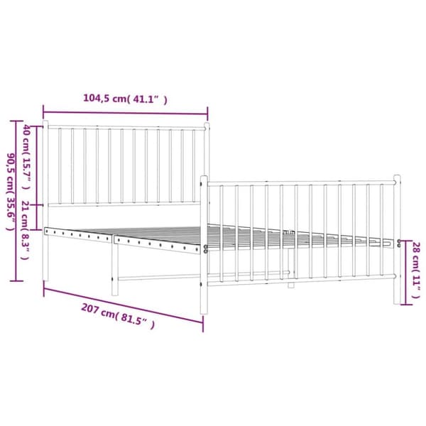 vidaXL Sengeramme i metall med hode- og fotgavl hvit 100x200 cm