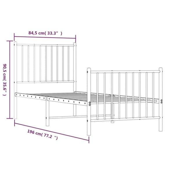 vidaXL Sengeramme i metall med hode- og fotgavl hvit 80x200 cm