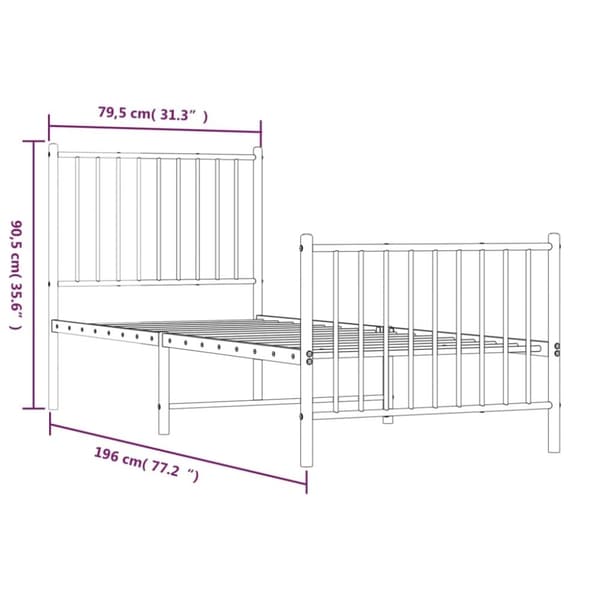 vidaXL Sengeramme i metall med hode- og fotgavl hvit 75x190 cm
