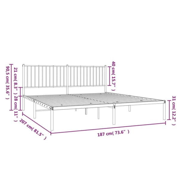 vidaXL Sengeramme i metall med sengegavl hvit 180x200 cm