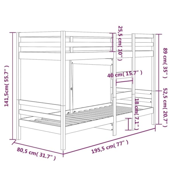 vidaXL køjeseng 75x190 cm massivt fyrretræ