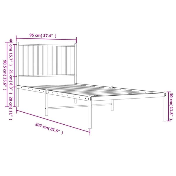 vidaXL Sengeramme i metall med hodegavl hvit 90x200 cm