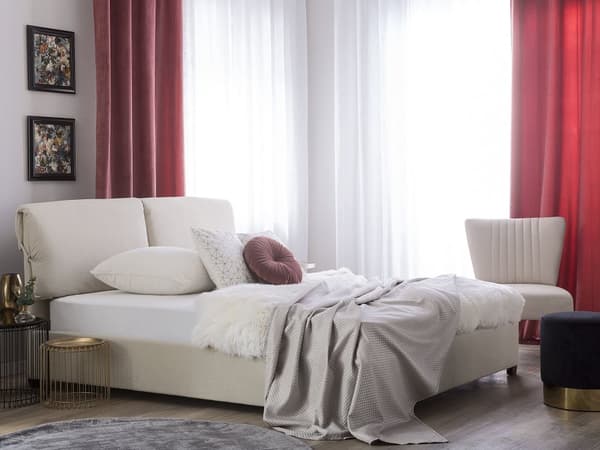 Seng Beige Polyester 140 x 200 cm Vandseng Moderne Blød Polstret Trekvart Seng Polstret Sengegavl Soveværelse Inspiration Kvalitetsseng