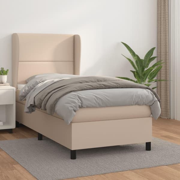 vidaXL kontinentalseng 90x200 cm kunstlæder cappuccinofarvet