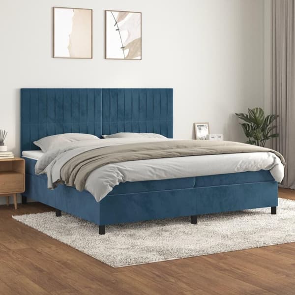 vidaXL kontinentalseng med madras 200x200 cm fløjl mørkeblå