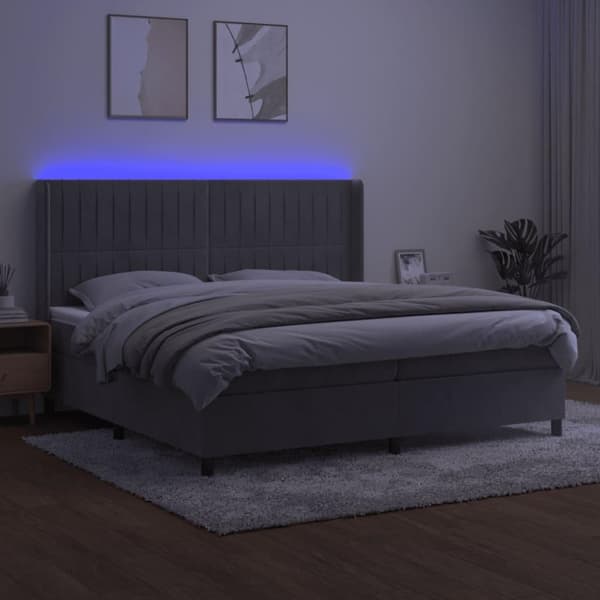 vidaXL kontinentalseng med LED-lys 200x200 cm fløjl lysegrå