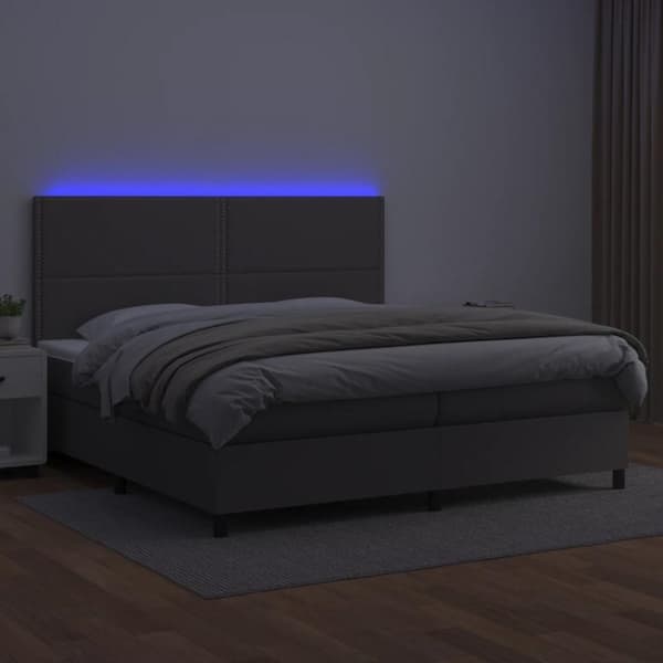 vidaXL kontinentalseng med LED-lys 200x200 cm kunstlæder grå