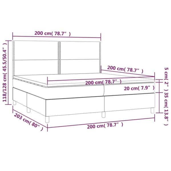 vidaXL kontinentalseng med LED-lys 200x200 cm kunstlæder grå