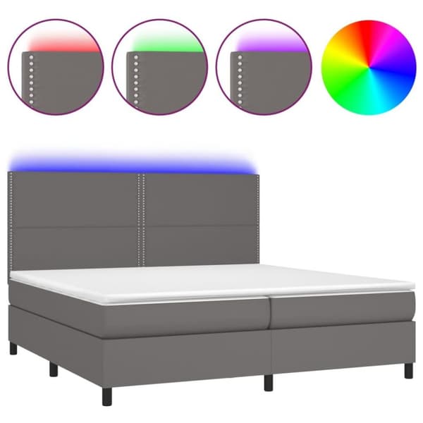 vidaXL kontinentalseng med LED-lys 200x200 cm kunstlæder grå