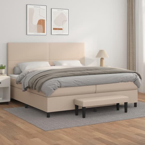 vidaXL kontinentalseng 200x200 cm kunstlæder cappuccinofarvet