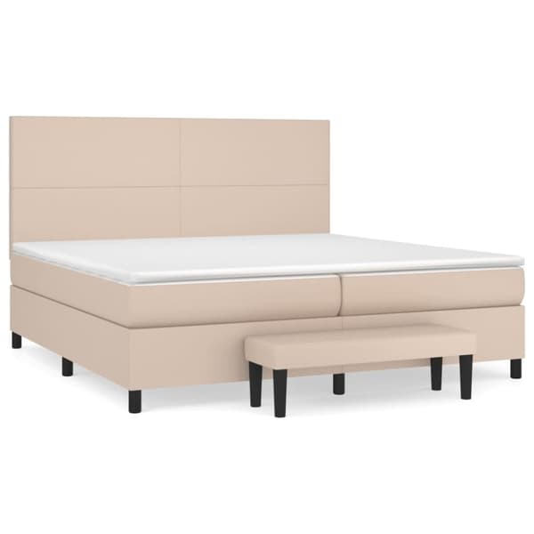 vidaXL kontinentalseng 200x200 cm kunstlæder cappuccinofarvet