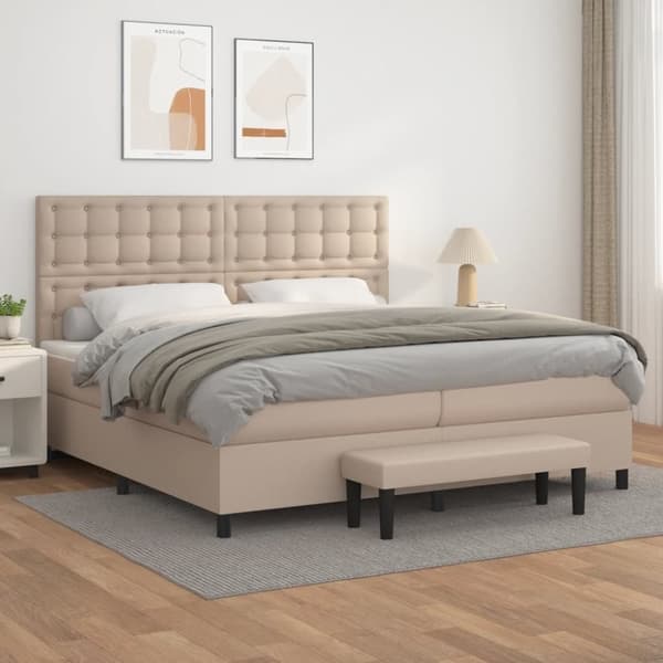 vidaXL kontinentalseng 200x200 cm kunstlæder cappuccinofarvet