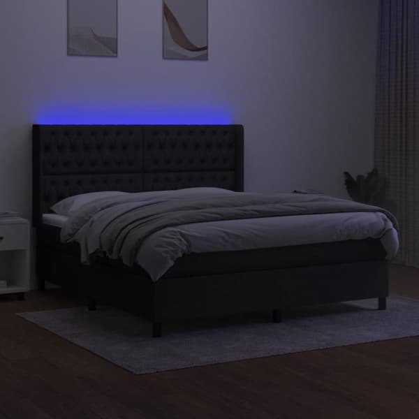 vidaXL kontinentalseng med LED-lys 160x200 cm stof sort