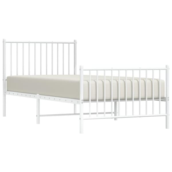 vidaXL sengeramme med sengegavl og fodgærde 90x200 cm metal hvid