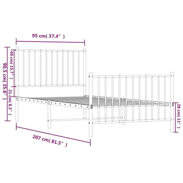 vidaXL sengeramme med sengegavl og fodgærde 90x200 cm metal hvid