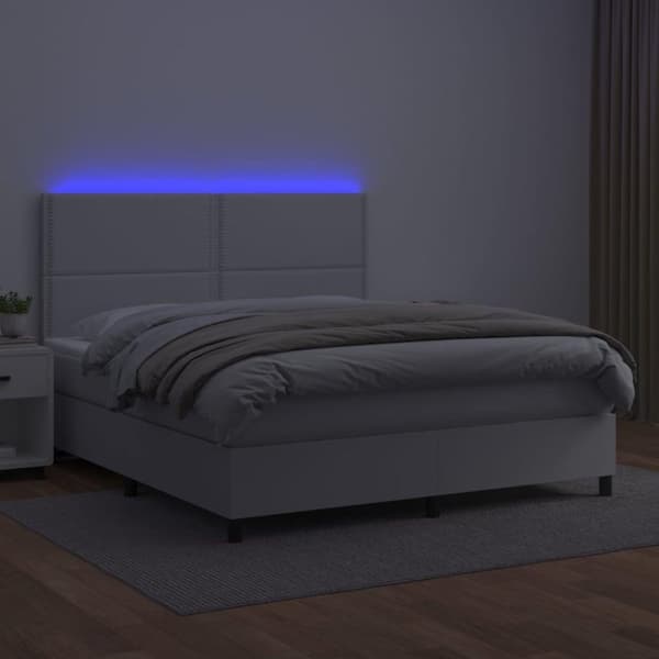vidaXL kontinentalseng med LED-lys 160x200 cm kunstlæder hvid