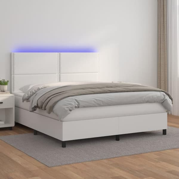 vidaXL kontinentalseng med LED-lys 160x200 cm kunstlæder hvid