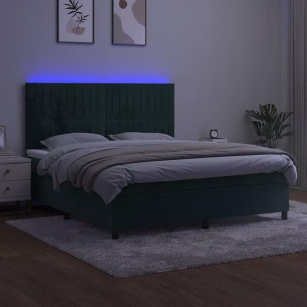 vidaXL kontinentalseng med LED-lys 160x200 cm fløjl mørkegrøn